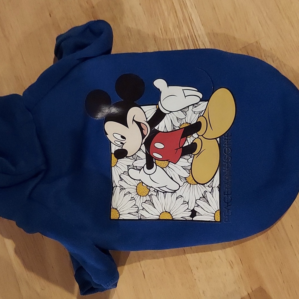 Pull-over Blue Dog Hoodie‎ Mickey Mouse Flowers